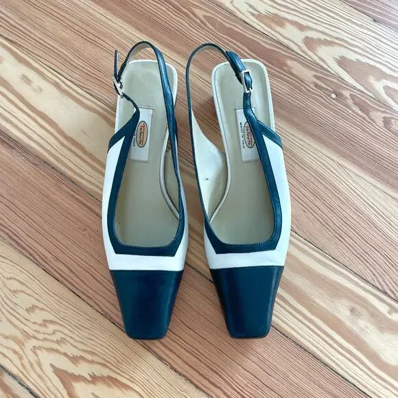 Talbots White and Blue Slingback Heels - Picture 2 of 8